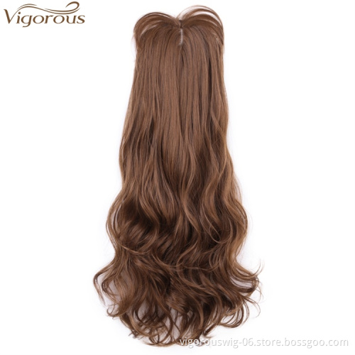 Vigorous Light Brown Synthetic Hair Toppers Extension Clips in Long Wavy Top Hairpieces for Women with Air Hair Bangs
